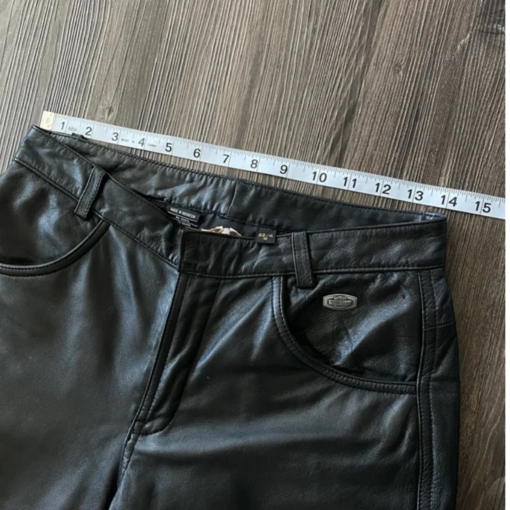 Rare vintage leather Harley Davidson flames pants black motorcycle orange - Picture 6 of 10